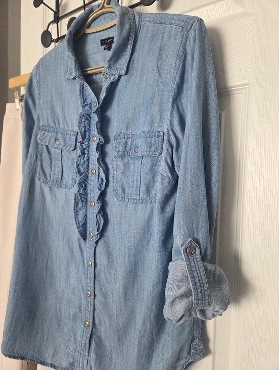Talbots Ruffled Button-front Lyocell Denim Top - Picture 8 of 9